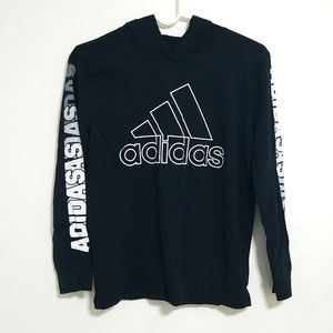 Boys used black adidas hooded long sleeve Jersey tee size medium 10/12